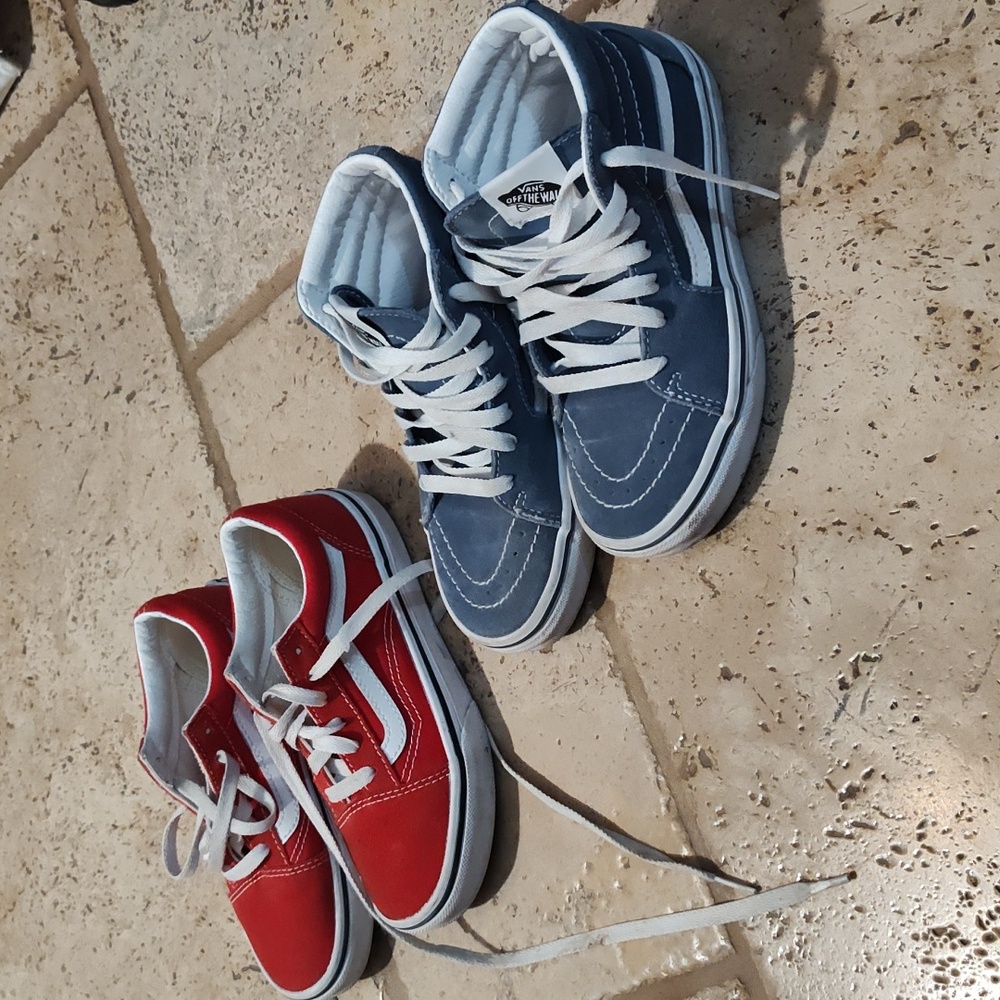 Vans (2 for 1) Low top red, high top blue suede